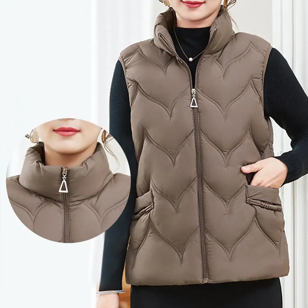 Gilet Invernale da Donna con Collo Alto, Protezione per il Collo, Taglie Forti, Senza Maniche, Imbottito, Spesso, Antivento, Caldo, Gilet da Donna 50