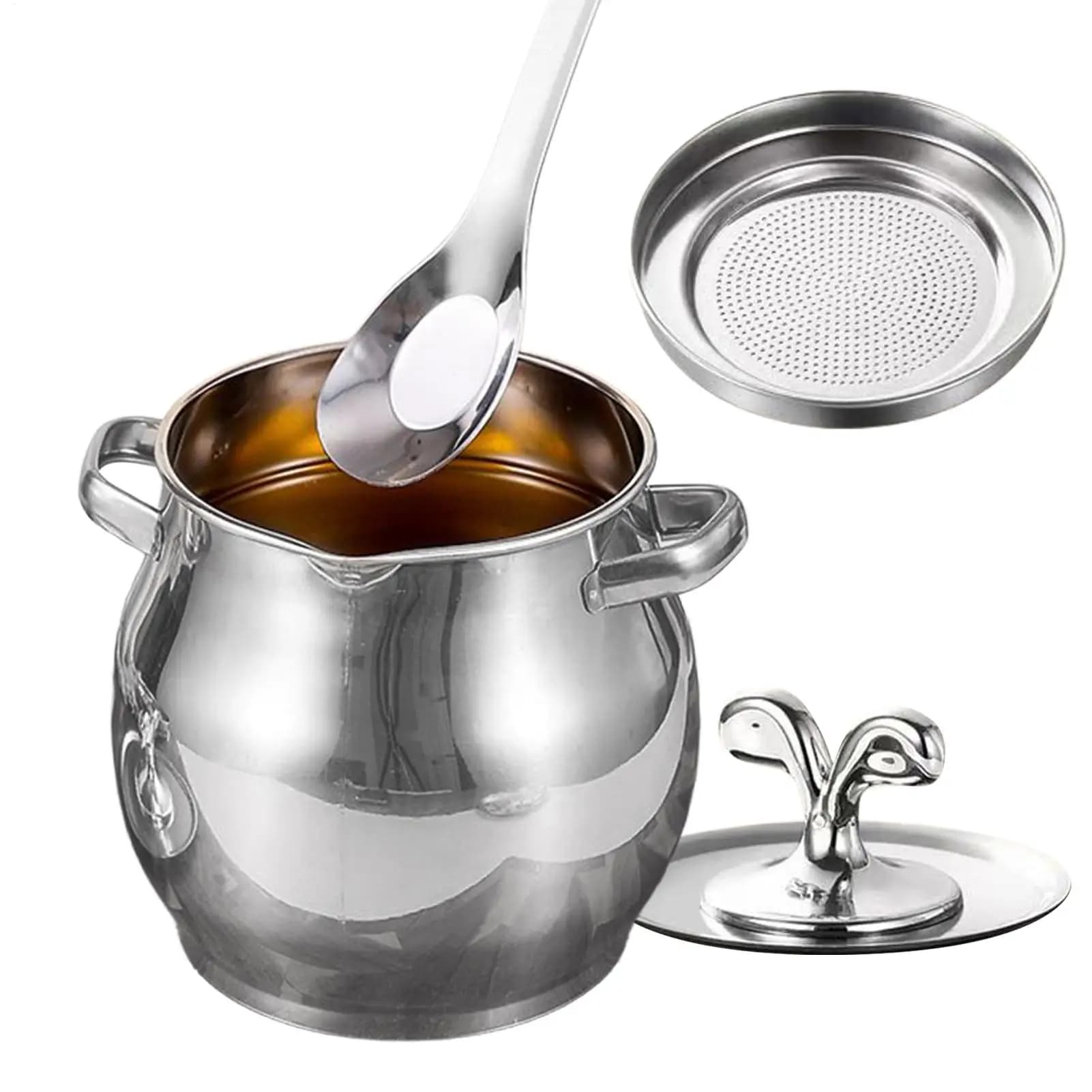 Contenitore per Olio in Acciaio Inossidabile, Serbatoio per Separazione Grasso, Raccoglitore di Olio da Cucina, Contenitore per Olio di Bacon