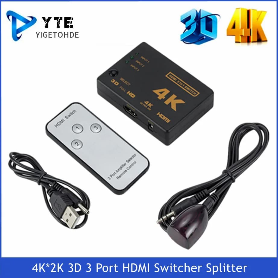 Muslimb 4K * 2K 3D Mini 3 Doors HDMI Compatible Switch 1.4b 4K Splitter Switcher 1080P 3 in 1 out Port Hub for DVD HDTV Xbox PS3