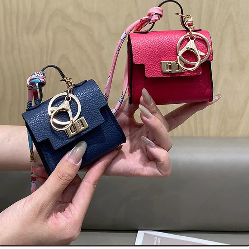Mini borsa per cuffie di moda di lusso per Airpods 4 3 2 Pro 2 Galaxy Buds 3/3Pro Mini portachiavi con ciondolo borsa in pelle