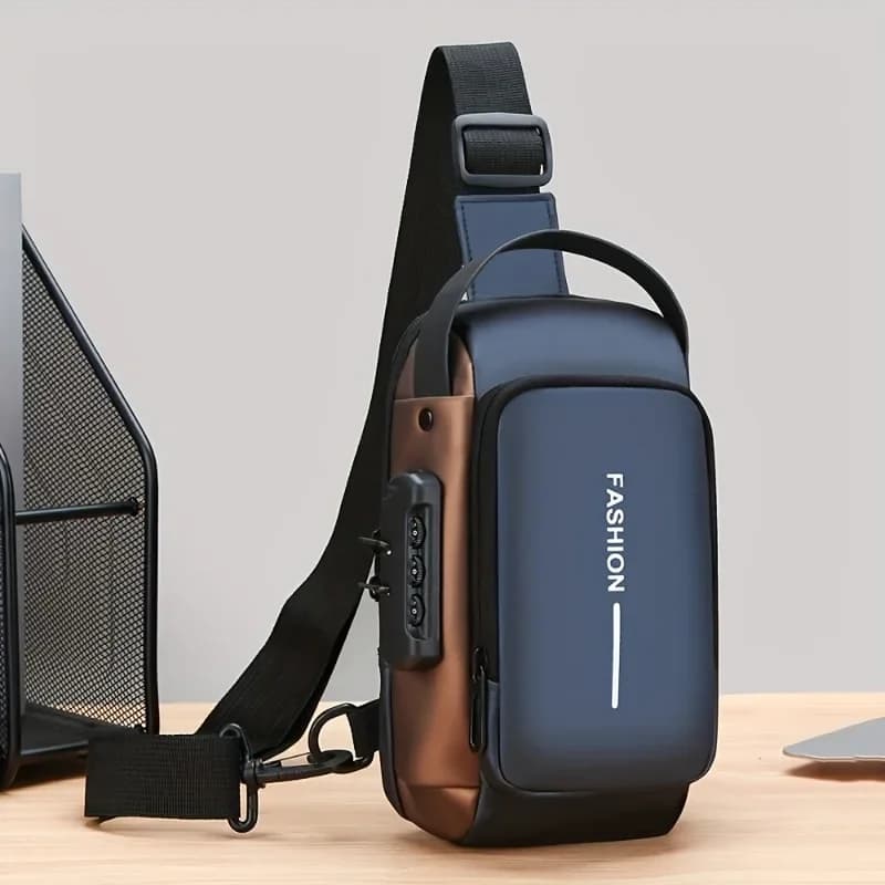 Durable Oxford fabric men's shoulder bag: elegant shoulder strap for motorcycle with phone pocket, zip closure for everyday pendulums