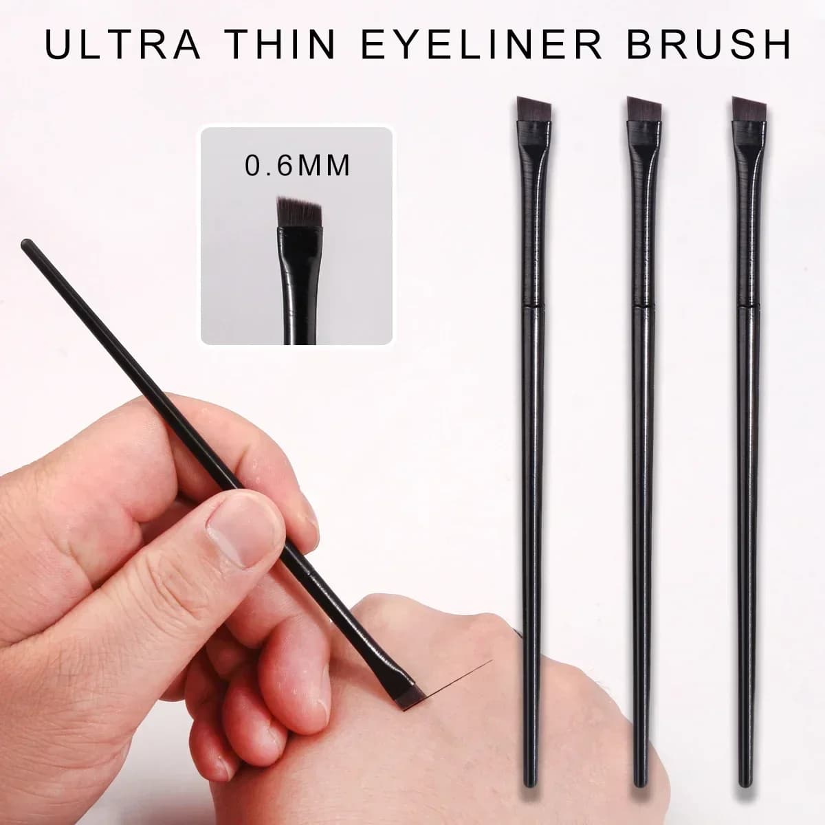 Eyeliner Brush with Ultrafine Blade 3 Pieces Ultra-thin Soft Makeup Brush Portable Eyebrow Brush Multipurpose Makeup