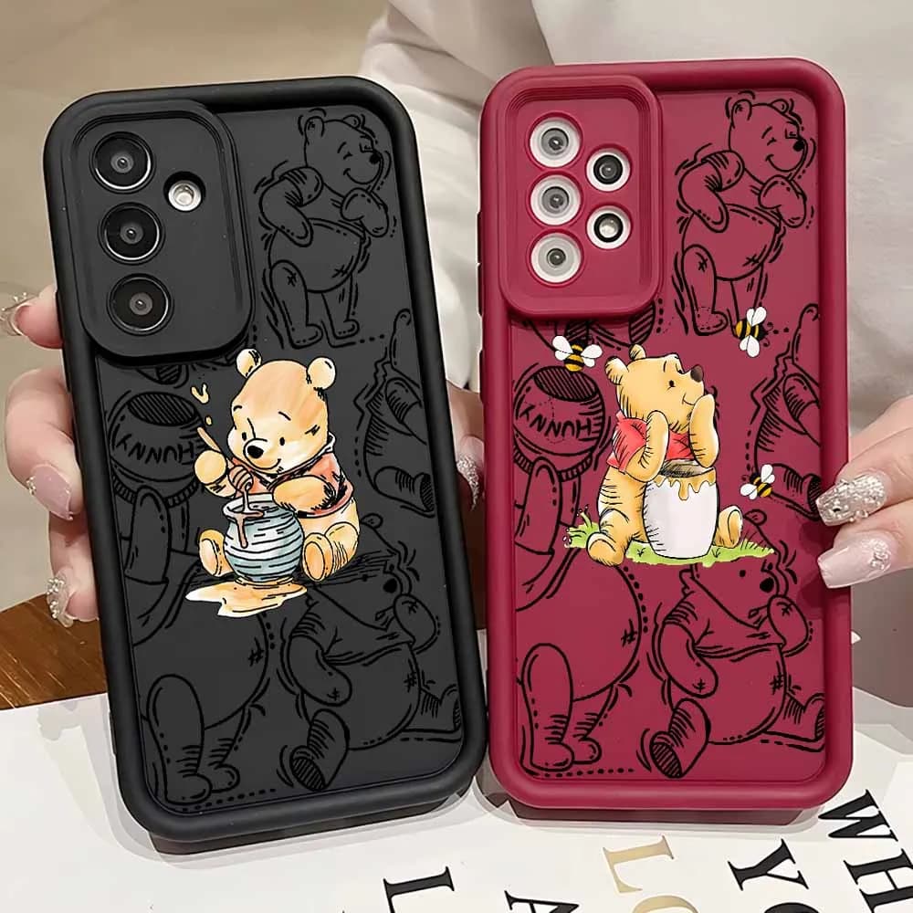 Cute Little Bear Pooh For Samsung Galaxy S26 S25 S24 S23 S22 S21 S20 FE Ultra Plus Eyes Ladder Lanyard Cover Phone Case
