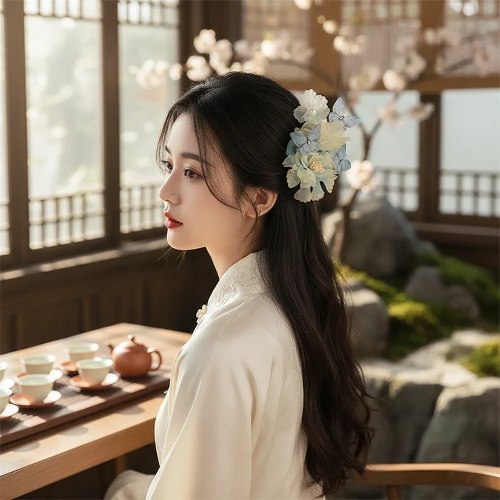 Fermaglio per capelli in stile cinese con design a fiori in rilievo per Hanfu e Cheongsam