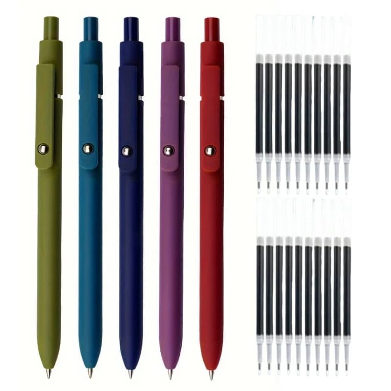 Zennyth Set di colori retrò da 5 pezzi + ricariche di ricambio da 20 pezzi 0,5 mm nero, centro di gravità basso, asciugatura rapida
