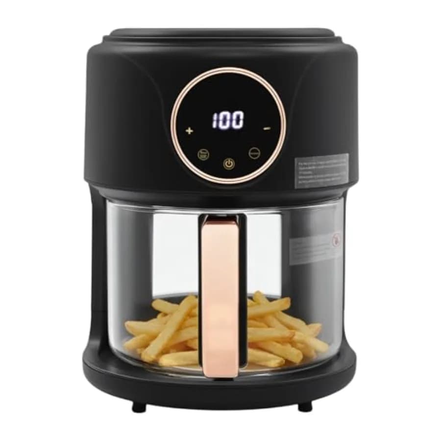Friggitrice ad Aria Portatile 8-in-1 in Vetro da 4.4QT, Non Tossica, con Cestello Trasparente a 360°, Display Digitale Touchscreen, Lavabile in Lavastoviglie