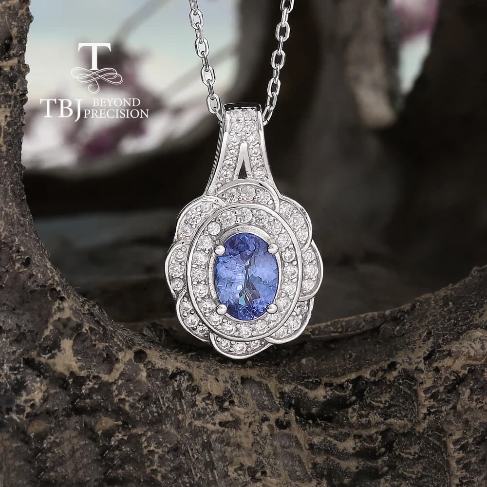 Pendant with classic design Natural blue tanzanite precious stone 925 sterling silver necklace refined jewelry for girlfriend's birthday gifts