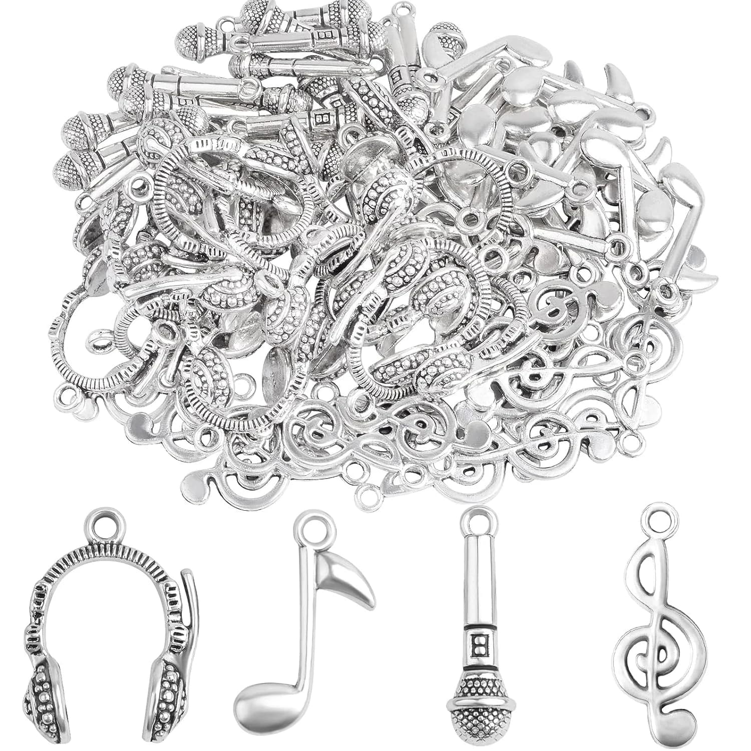 80 Pezzi Ciondoli a Tema Musicale in Lega Vintage con Simboli di Note Musicali, Collezione per Creazione Fai-da-te di Collane e Orecchini