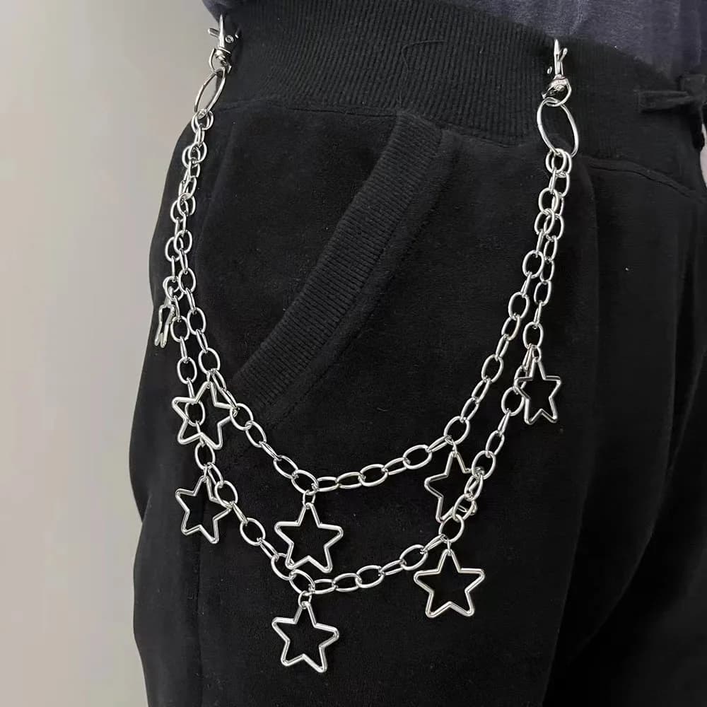 Nuova Catena Portachiavi Punk per Borsa e Pantaloni, Unisex, con Stella, Clip per Jeans, Gioielli Rock Hip Hop