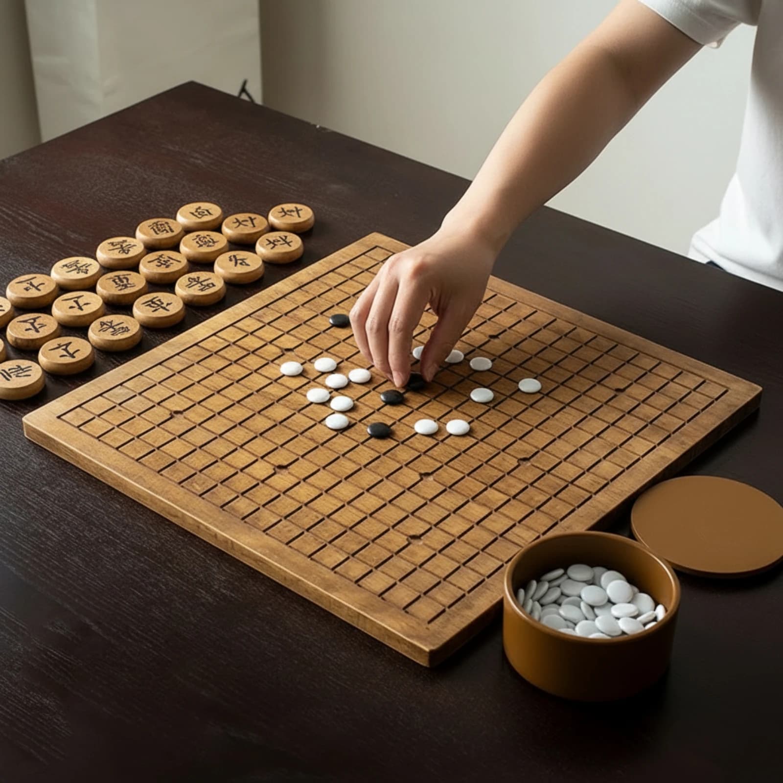 Wooden Go Board with Stones Low-Height Go Board with Storage Jar Strategy Game Sturdy for Beginners, Study