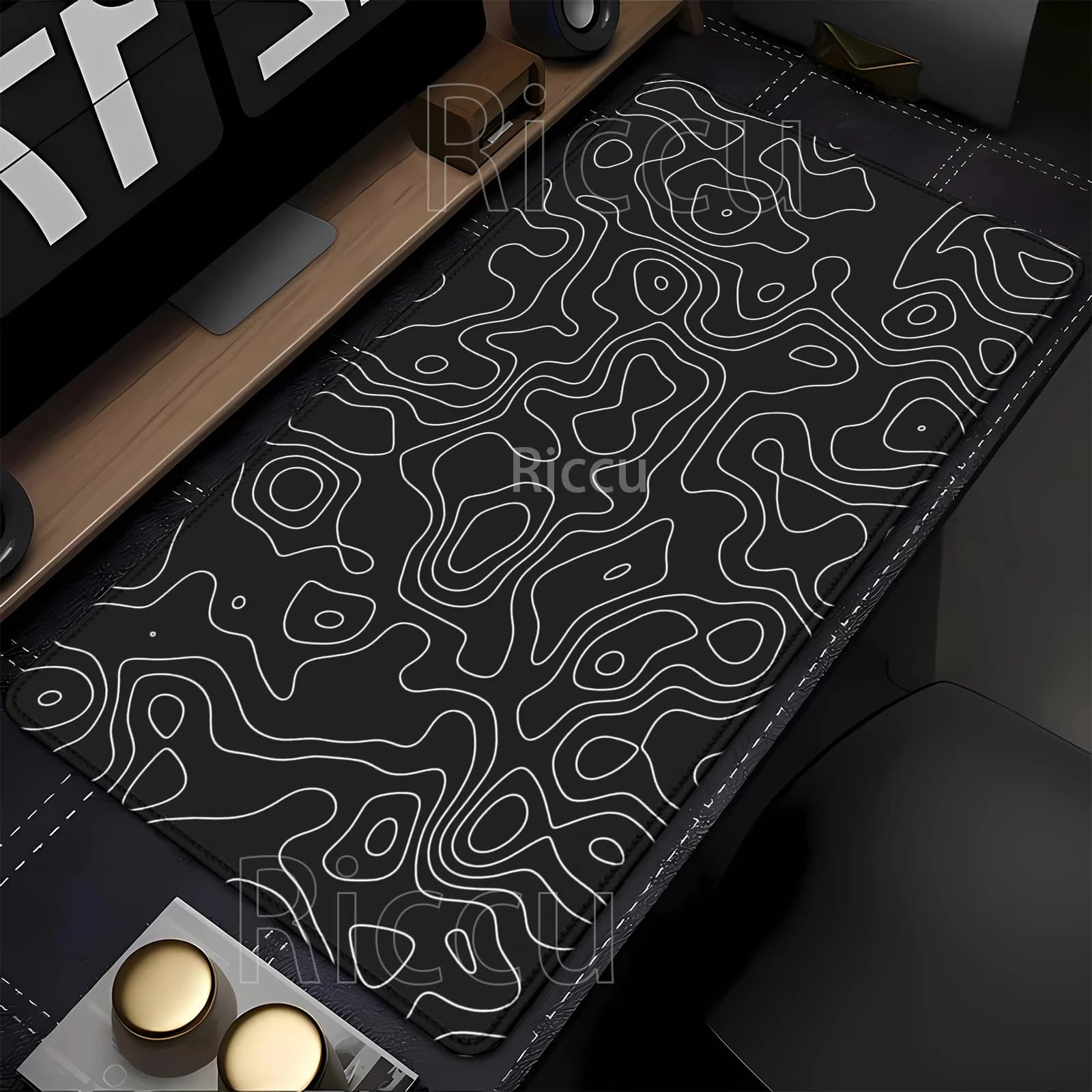 Tappetino per mouse da gioco XXL Strata Liquid bianco e nero, tappetino da scrivania antiscivolo in gomma, tappetino per tastiera e mouse di grandi dimensioni.