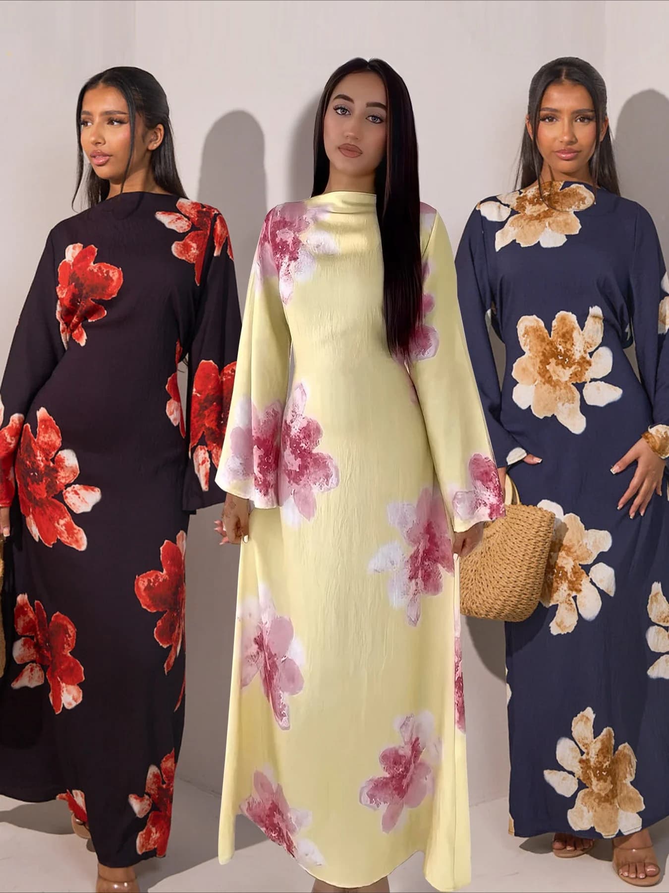 Eid Abaya Donne Del Partito Vestito Dalla Stampa Musulmano Jalabiya Dubai Abiti Largos Del Partito Caftano Caftano Arabo Abito Lungo 2026 Abiti Ramadan