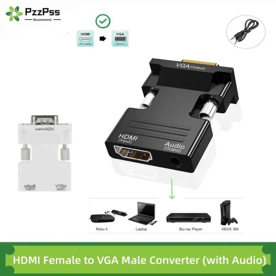 HDMI-compatible to VGA Adapter with 3.5mm Audio Cable For PC Laptop TV Box Projector HD 1080P VGA to HDMI-compatible Converter