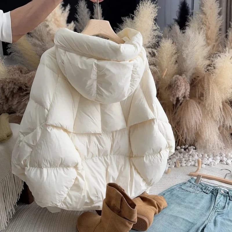 Giacca Corta da Donna con Cappuccio in Cotone, Beige Militare, Calda, Nuovo Stile Invernale, Cappotto Imbottito, Maglia Invernale Spessa, Capospalla Invernale
