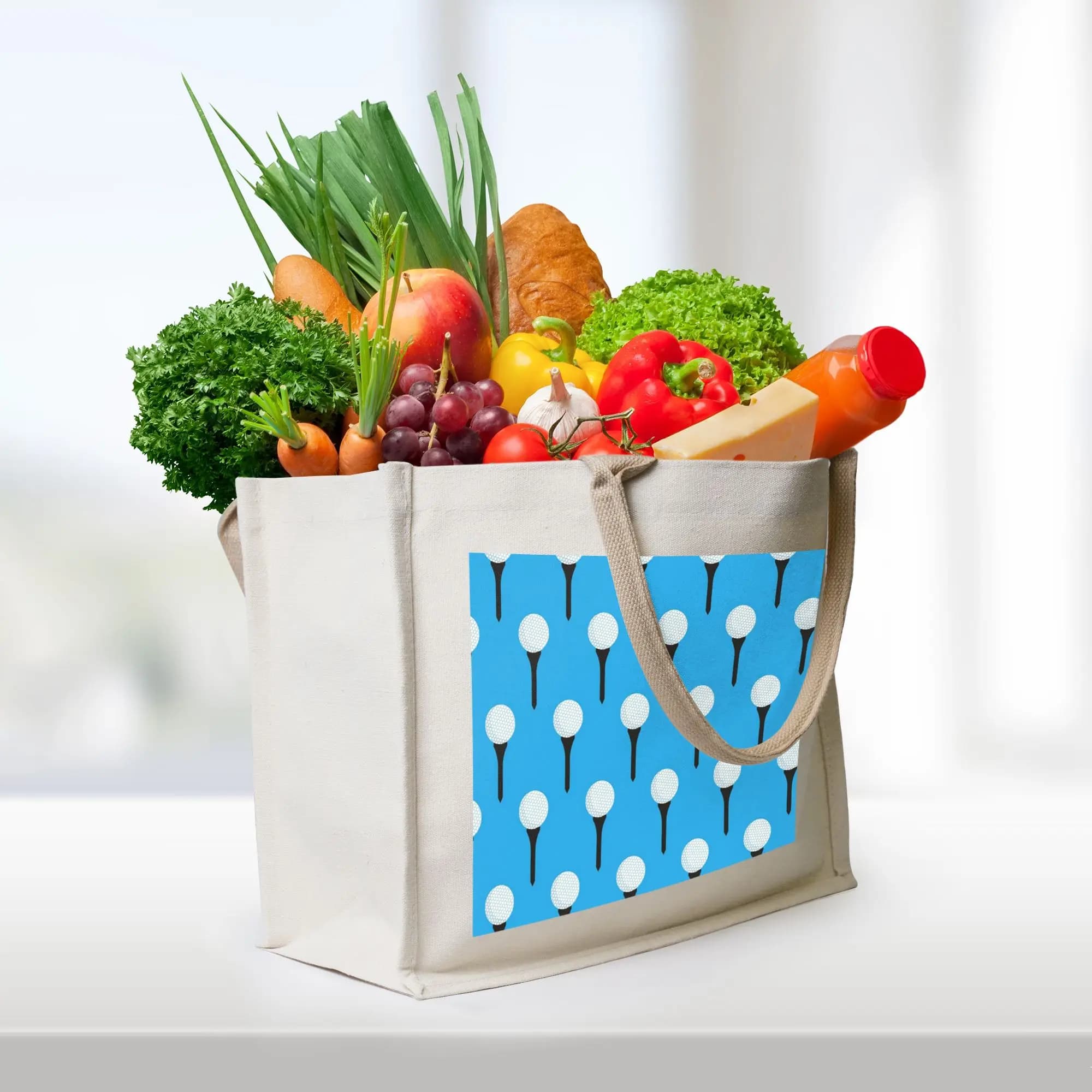 Borse per la spesa con motivo pallina da golf e tee (blu ciano) Borsa tote in tela Borsa tote da donna Borsa da viaggio a tracolla