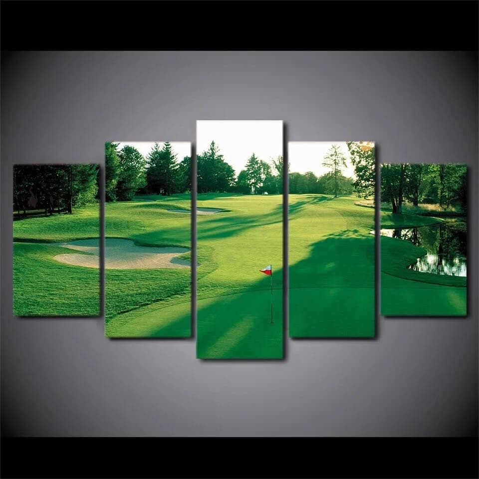 Frameless 5 Piece Golf Course Green Land Painting Art Print Wall Decoration Home Decoration HD Room Decoration