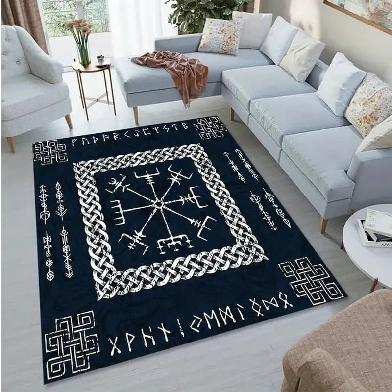 Tappeto antiscivolo Mitologia nordica Tappeto con motivo rune vichinghe per soggiorni, camere da letto, giardini e tappetino decorativo per esterni