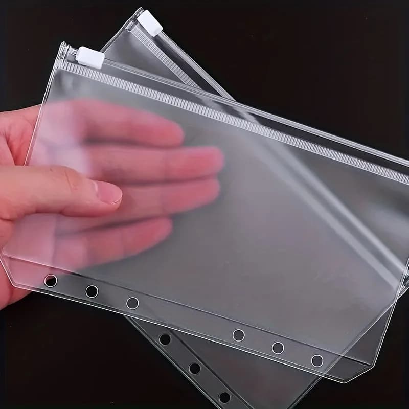 Tasca con cerniera per raccoglitore A5 da 5 pezzi, busta per contanti economica a 6 fori Cartella con cerniera trasparente per notebook con raccoglitore economico a 6 anelli