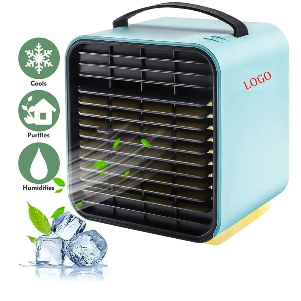 Ventilatore per condizionatore d'aria, dispositivo di raffreddamento dell'aria per spazio personale Ventilatore da tavolo Mini purificatore d'aria con maniglia portatile e luce notturna