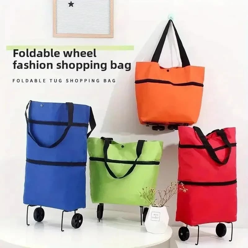 Carrello Portatile con Ruote e Borsa Portaoggetti, Pieghevole e Leggero, Stile Zaino per Uso Domestico