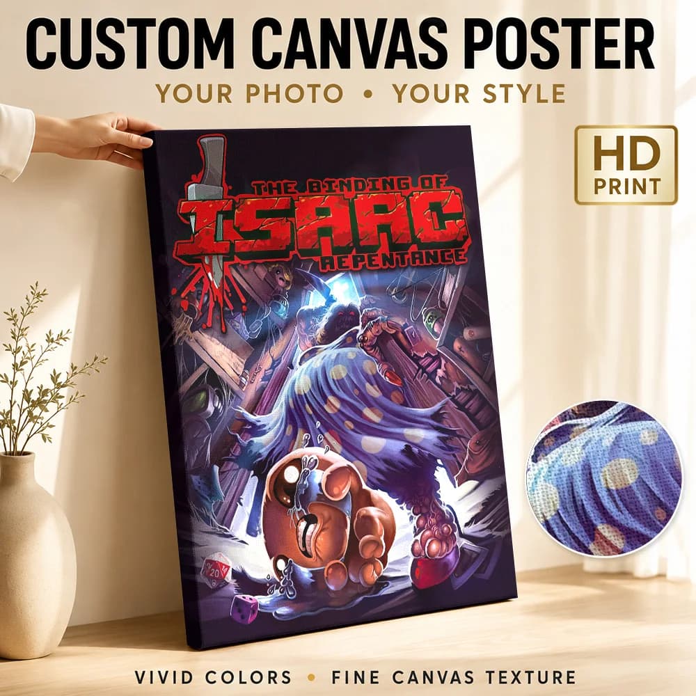 The Binding of Isaac: Repentance Framed Canvas Print Poster Customized Modern Pop Culture Wall Art for Bedroom Game Room Decor