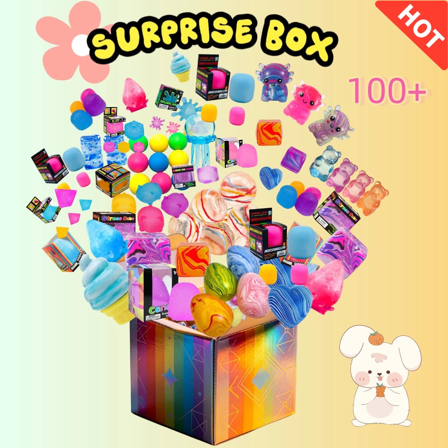 100+Pcs Surprise Box Toys, Novelty Stress Relief Toys, Assorted Squishy Figures Blind Box. Fun Mystery Toys, Fidget Toys For Stress Relief, Surprise Party Favors. Slow Rebound, Perfect For Stress Relief And Sensory Play.