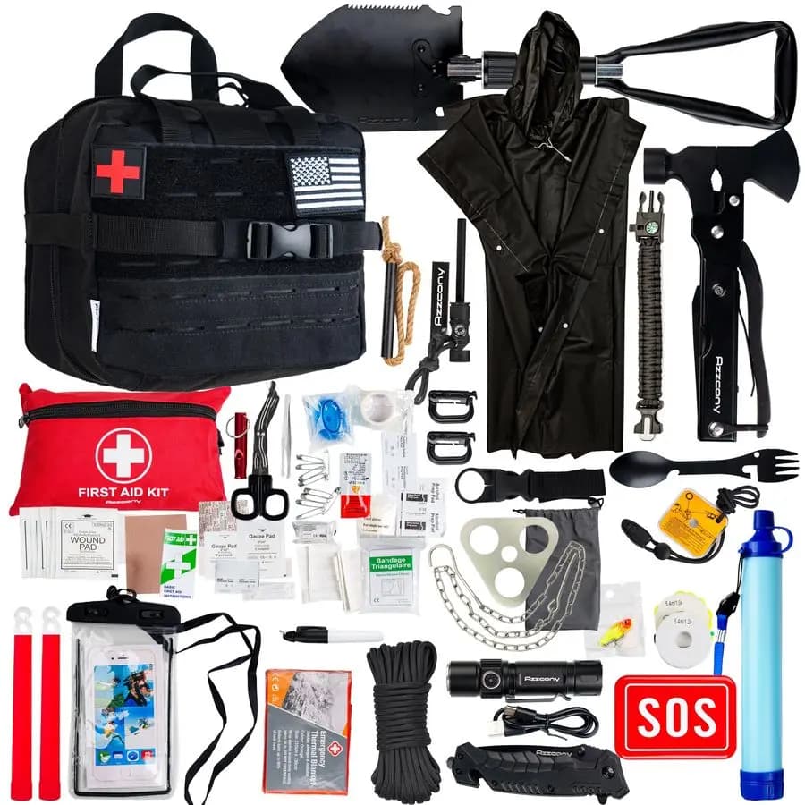 Kit di Sopravvivenza con Attrezzatura e Forniture di Pronto Soccorso, Zaino EDC Go Bugout per Campeggio, Escursionismo, Tattico, Militare, Molle P