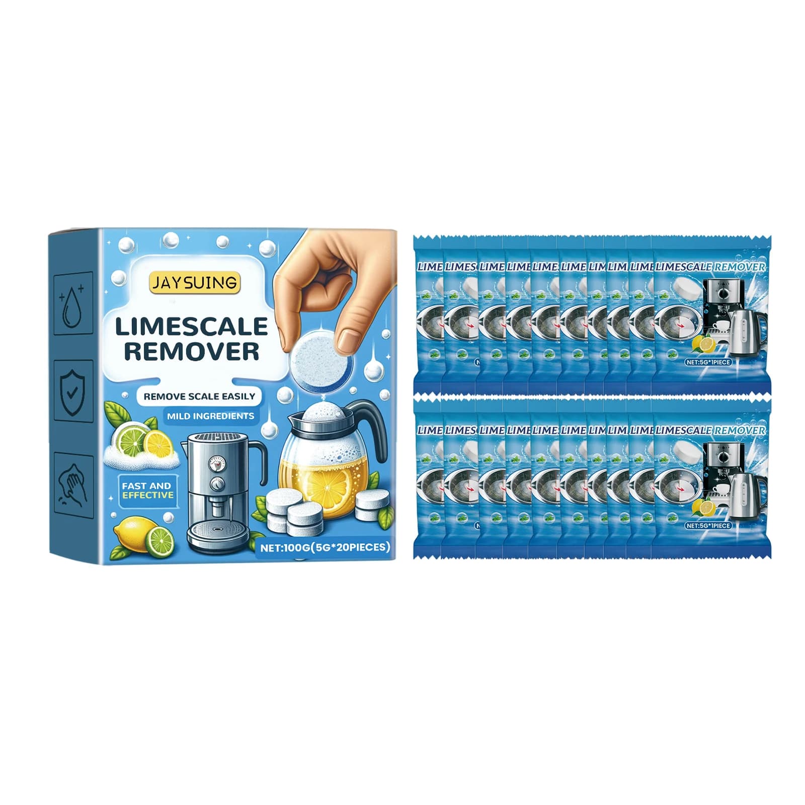 Compresse Effervescenti Multiuso per la Rimozione del Calcare, Compresse Effervescenti per la Pulizia del Calcare, Compresse per la Pulizia del Calcare dal Bollitore Elettrico