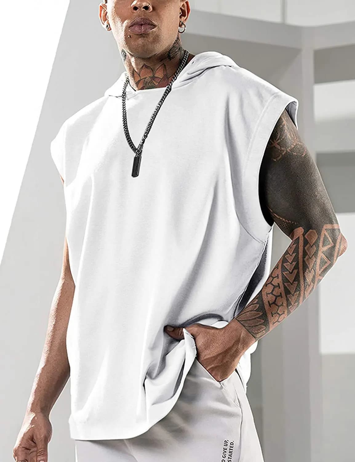 2025 Gilet con cappuccio Tinta unita Nuovo pullover casual da uomo T-shirt sportiva da uomo Gilet senza maniche da uomo allentato