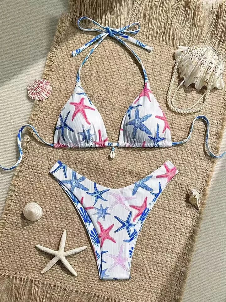 Vzvn 2026 Nuovo Costume da Bagno Due Pezzi Elegante, Sexy e Alla Moda per Spiaggia e Piscina, Bikini a Vita Alta con Stampa a Foglie per Donne