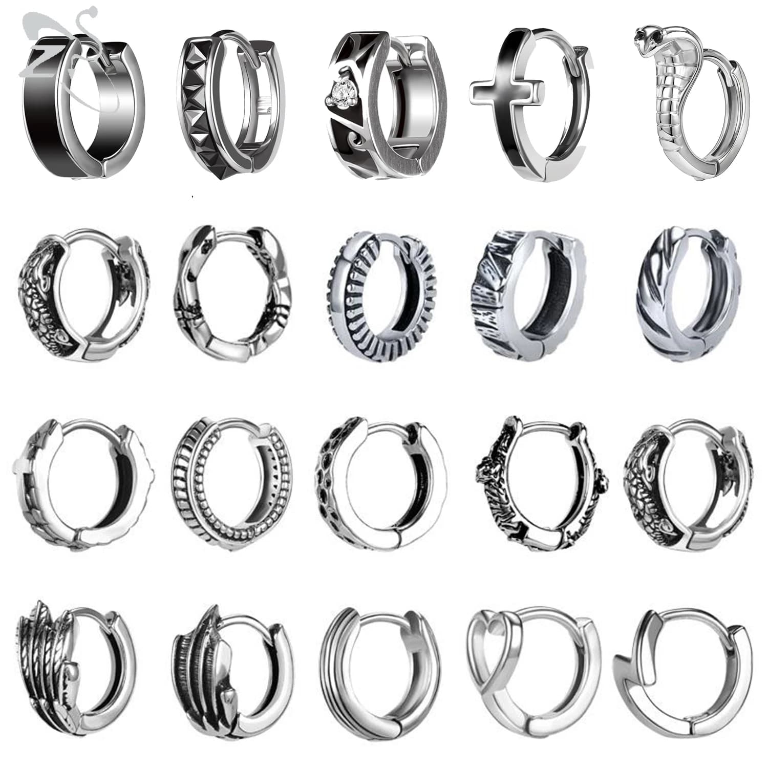 ZS 1 paio 18G orecchino a cerchio in acciaio inossidabile cuore teschio drago croce cerchio orecchino hip pop punk rock orecchio trago elica piercing