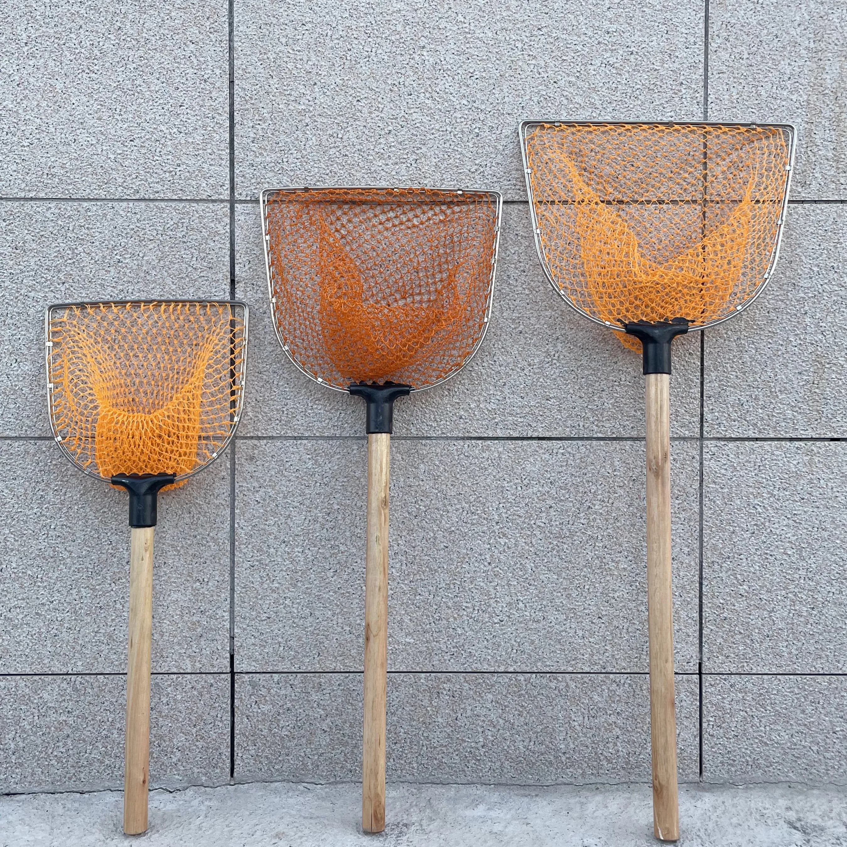 Small Stainless Steel Net Ring Fishing Net Restaurant Hotel Aquaculture Sell Fish Crab Fishing Shrimp Crab Net Wood Handle