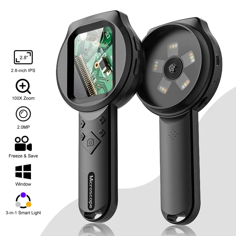 Microscopio video portatile con lente d'ingrandimento digitale da 2,8 '' Ingrandimento 2MP 100X 15 LED per monete Esamina scheda TF da 32 GB per opzione