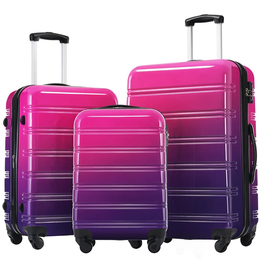 Set di Valigie Rigide 3 Pezzi Colore Sfumato Espandibili con Ruote Girevoli e Lucchetto TSA Leggere 20" 24" 28" Disponibili