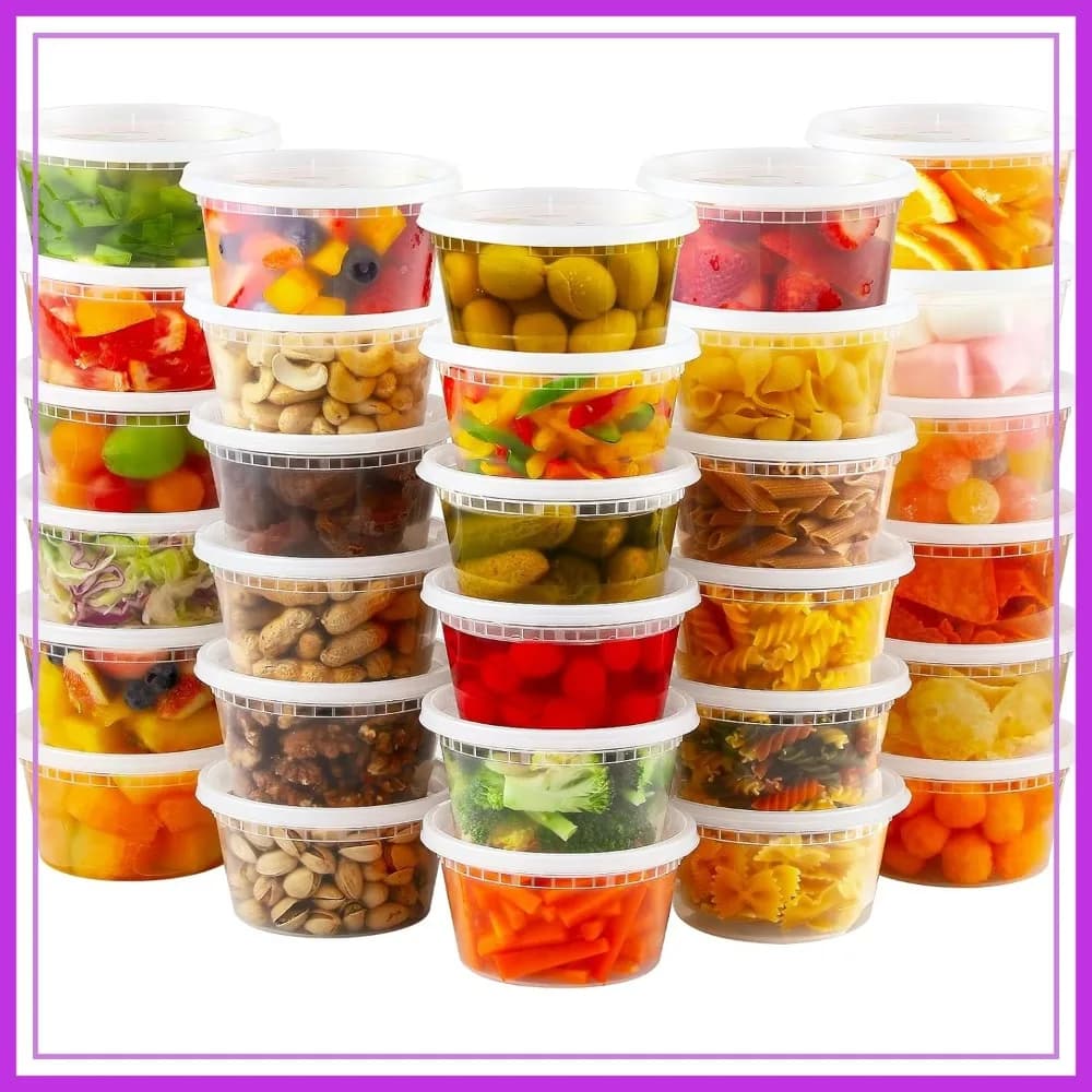 32 Set di Contenitori in Plastica da 12 oz con Coperchi, Ermetici e Adatti al Congelatore per Conservazione Alimenti e Preparazione Pasti