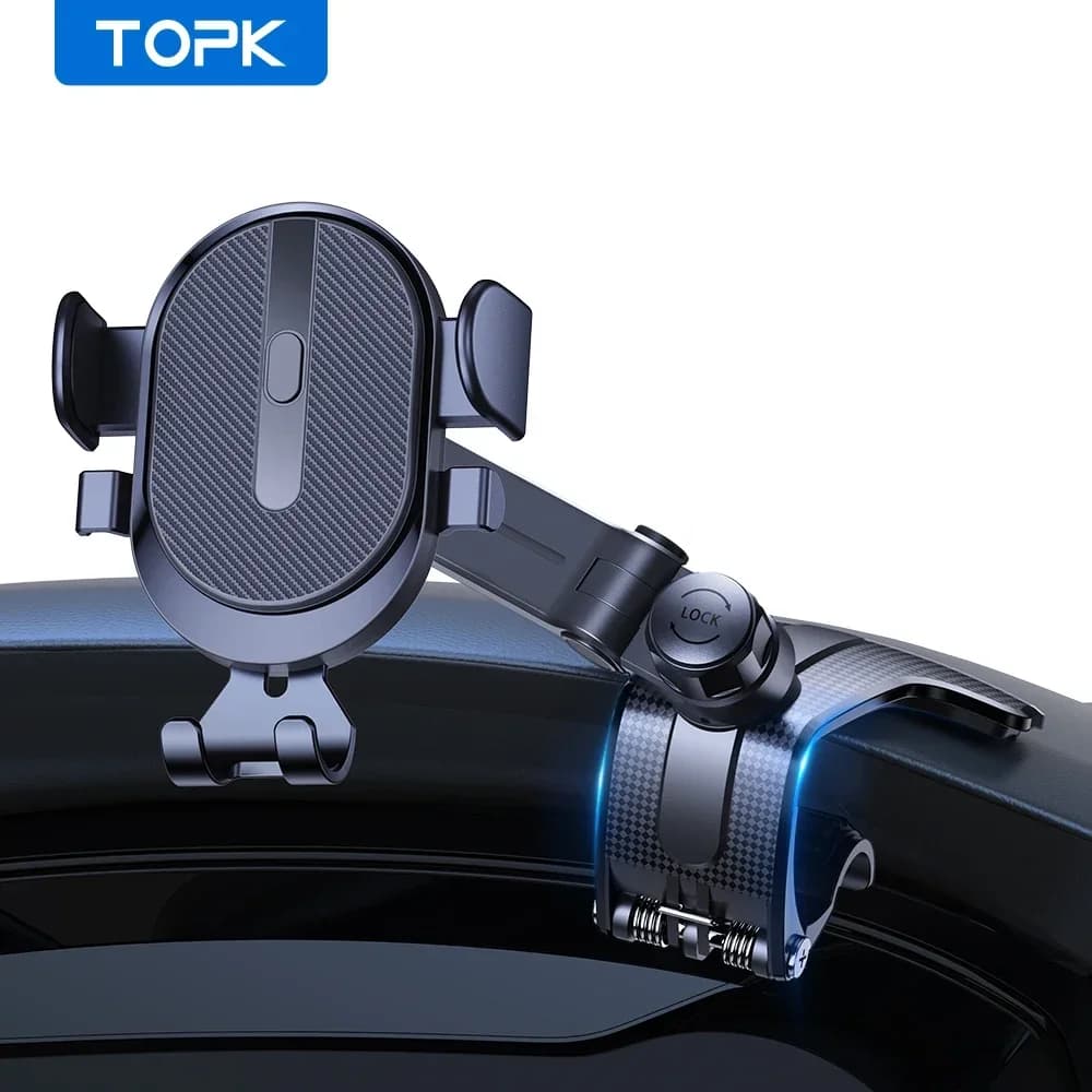 Supporto per telefono da auto TOPK per cruscotto 360 ° Supporto Universale Girevole per Telefono da Auto, Clip per Smartphone Compatibile con Tutti i Modelli