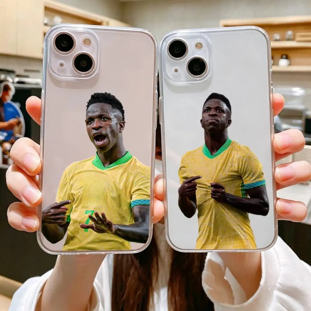 Cover per Telefono Champion Vinicius Infrangibile Trasparente Stampata per iPhone 11/12/13/14/15/16/17 Plus, Pro, Pro Max e Air