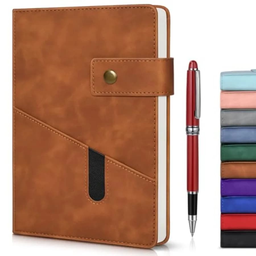 Lined Journal Notebook with Pen, A5 Personalized Hardcover Leather Journal for Men Women, 200 Pages 100 GSM Thick Paper College
