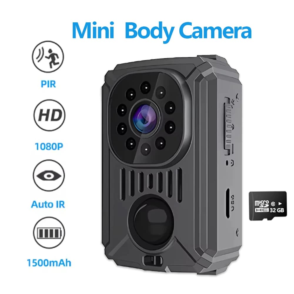 32GB Mini Body Camera PIR with Back Clip, 1080P Smart DV Camera, Motion Activation Recorder, Small, Car and Babysitting Camera