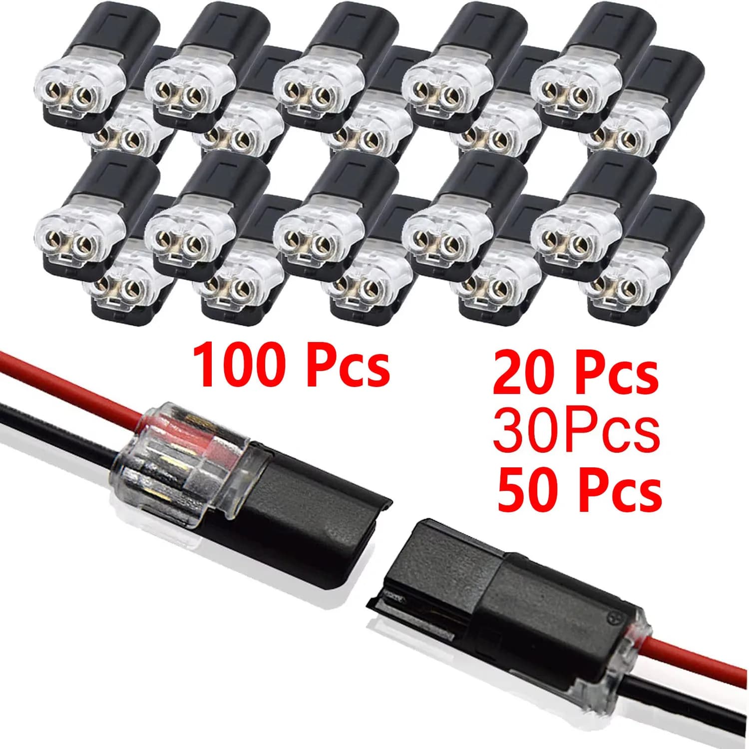 20/30/50/100 Double Wire LED Connectors Parts with Security Lock, Universal Connectors Compact to 2 Pin and 2 Vie