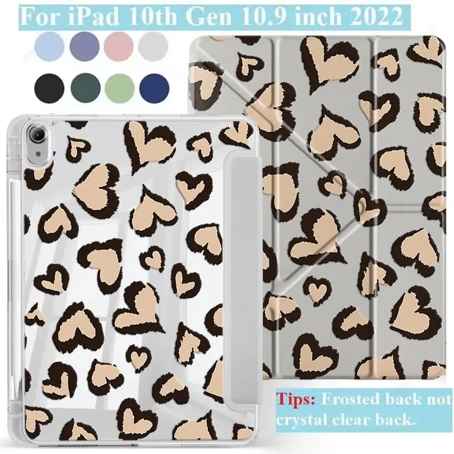 Custodia per Tablet con Stampa Leopardata a Cuore per iPad Air 4 5 M3 M2 M4 11 pollici Pro 2025 Mini 6 7 Pro 11a 10a 9a 8a 7a 12.9 pollici con Supporto