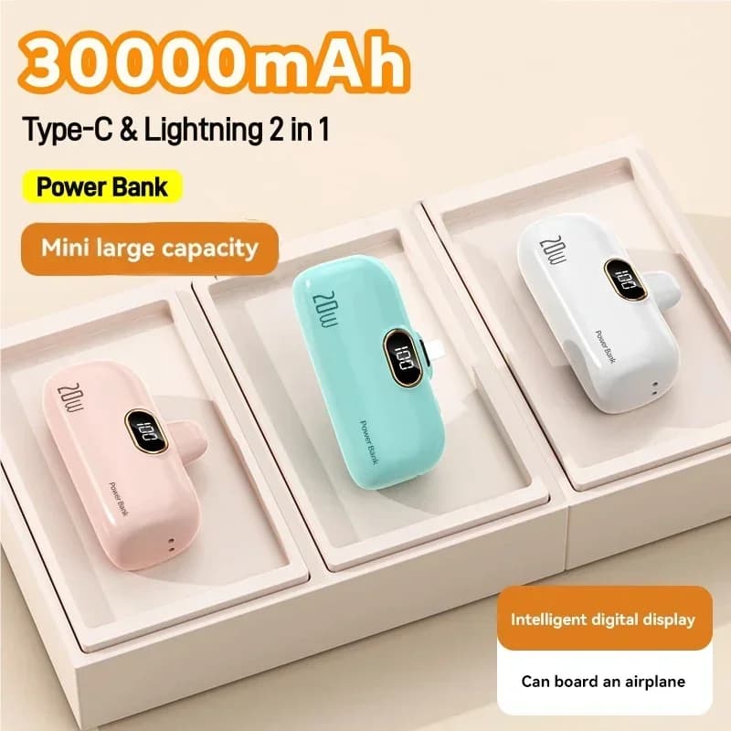 Xiaomi 30000mAh Mini Wireless Power Bank Capsule Alimentatore mobile Batteria esterna di emergenza Caricatore rapido per iPhone di tipo C