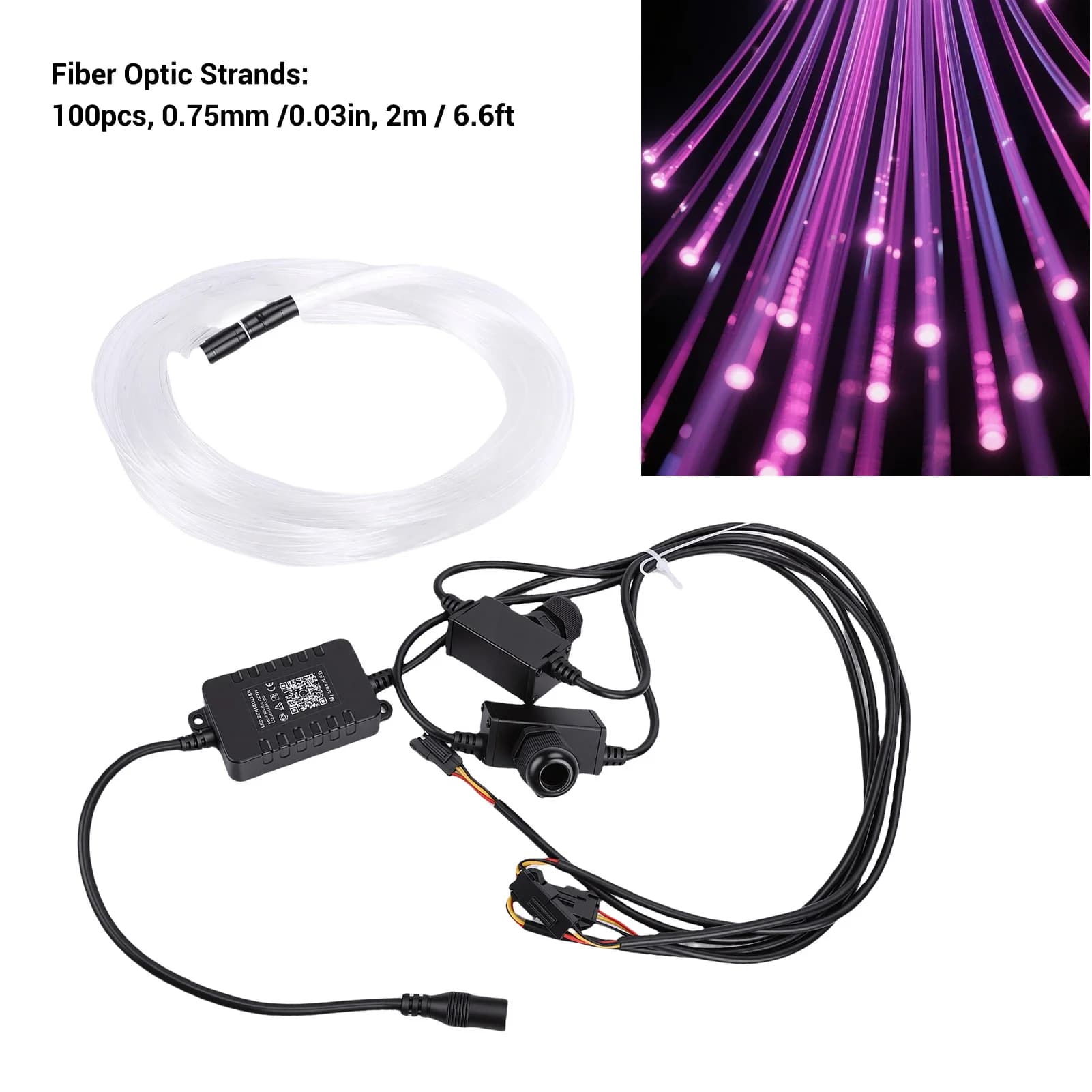 Kit Luci a Fibra Ottica RGBW 1.5W 100pz 0.03in 6.6ft per Auto, Illuminazione a Cielo Stellato, Controllo Remoto Bluetooth APP per Interni Casa