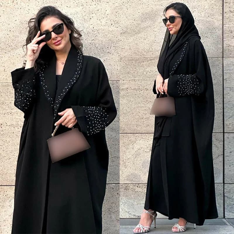Eid Lusso Dubai Abaya Diamanti Kimono Nero Jalabiya Ramadan Donne Musulmane Abito Modesto Sciarpa Hijab Veste Turchia Marocain Caftano