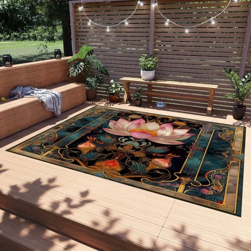 Tappeto decorativo con motivo a loto VIKAMA, tappetino antiscivolo per soggiorno, corridoio, hotel, cortile, decorazioni per la casa