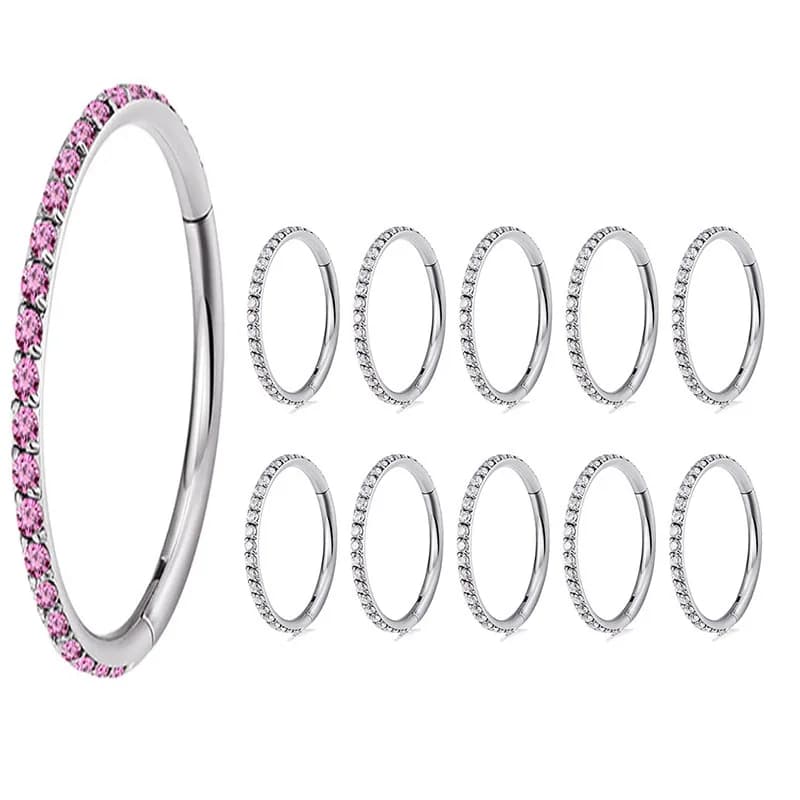 10 PZ ASTM F136 Titanio Anello Al Naso Incernierato Segmento Cerchio CZ Setto Tettarelle Da Biberon Clicker Helix Labret Labbro Orecchino Penetranti Gioielli Per Il Corpo