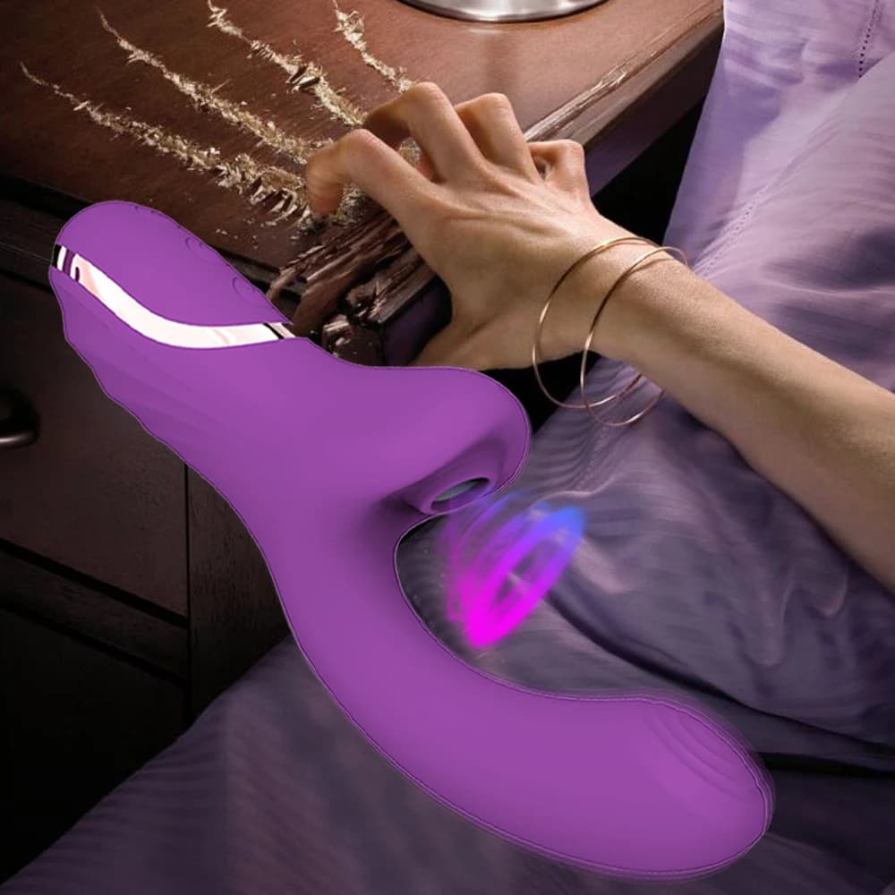 Vibratore Per Le Donne 2 In 1 Succhiare Il Clitoride Stimolatore del Clitoride G-spot Potente Vibro Dildo Bacchetta Femminile Clitoride Ventosa Giocattolo Del Sesso Per Adulti