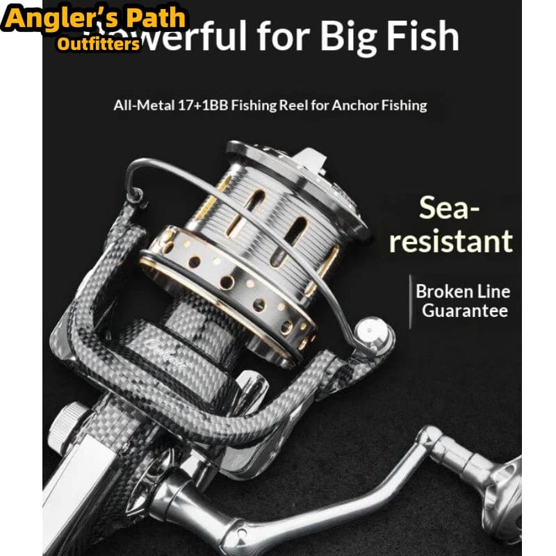 Onokazu Spinning Fishing Reel 12000 Size Full Metal 17+1 Bearing Long Casting Big Game Saltwater Boat Anchor Fishing Sea Rod