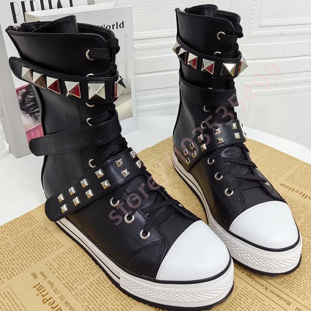 Women's Thick Sole round Toe Rivet Belt Buckle Casual Boots Mid-Calf Autumn Sports Fashion Street Style 2026