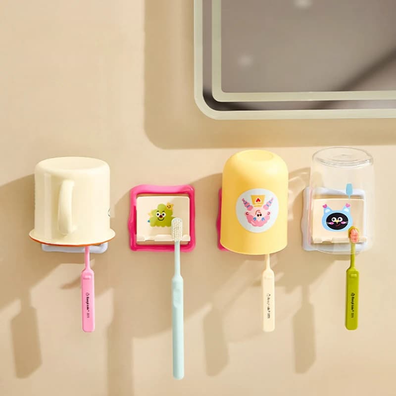 Organizzatore per spazzolino da bagno Installazione semplice Disegni creativi di biscotti per gattini e alberi Porta spazzolino per il bagno domestico